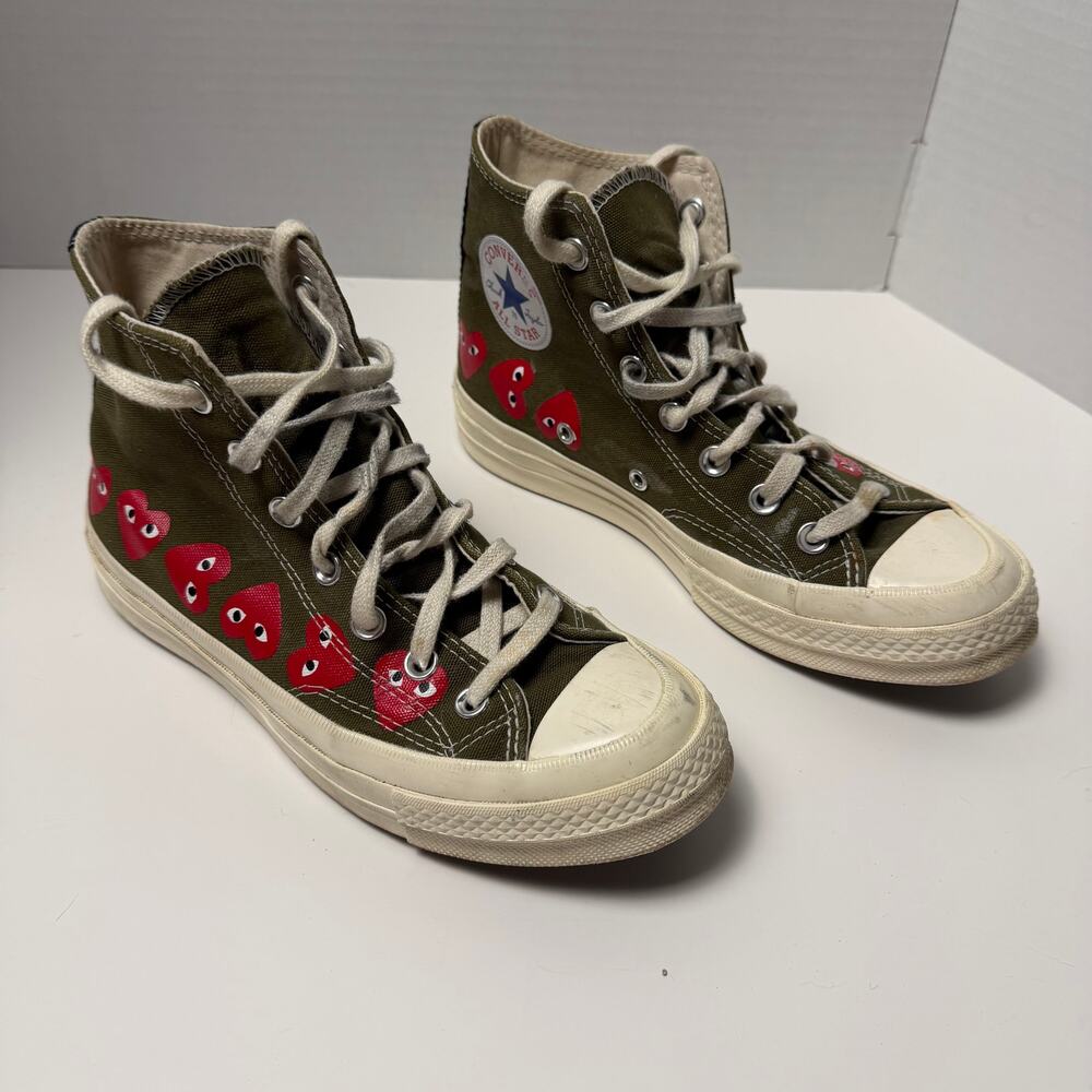 Converse Comme des Garcons PLAY Chuck Taylor High Top Olive Hearts Women’s 7